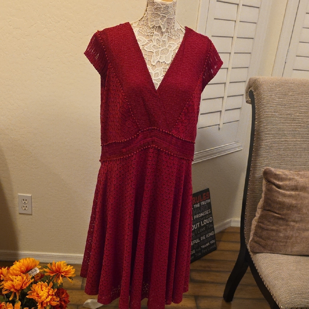 Lane Bryant Burgundy Lace Midi Dress